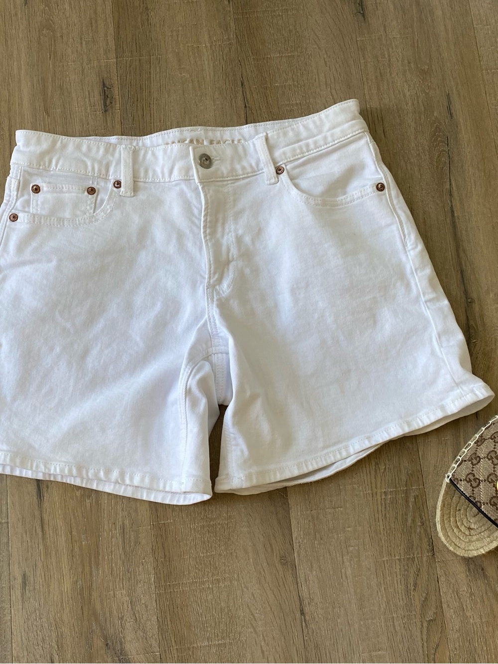 American Eagle Outfitters White Denim High-Rise Shorts
